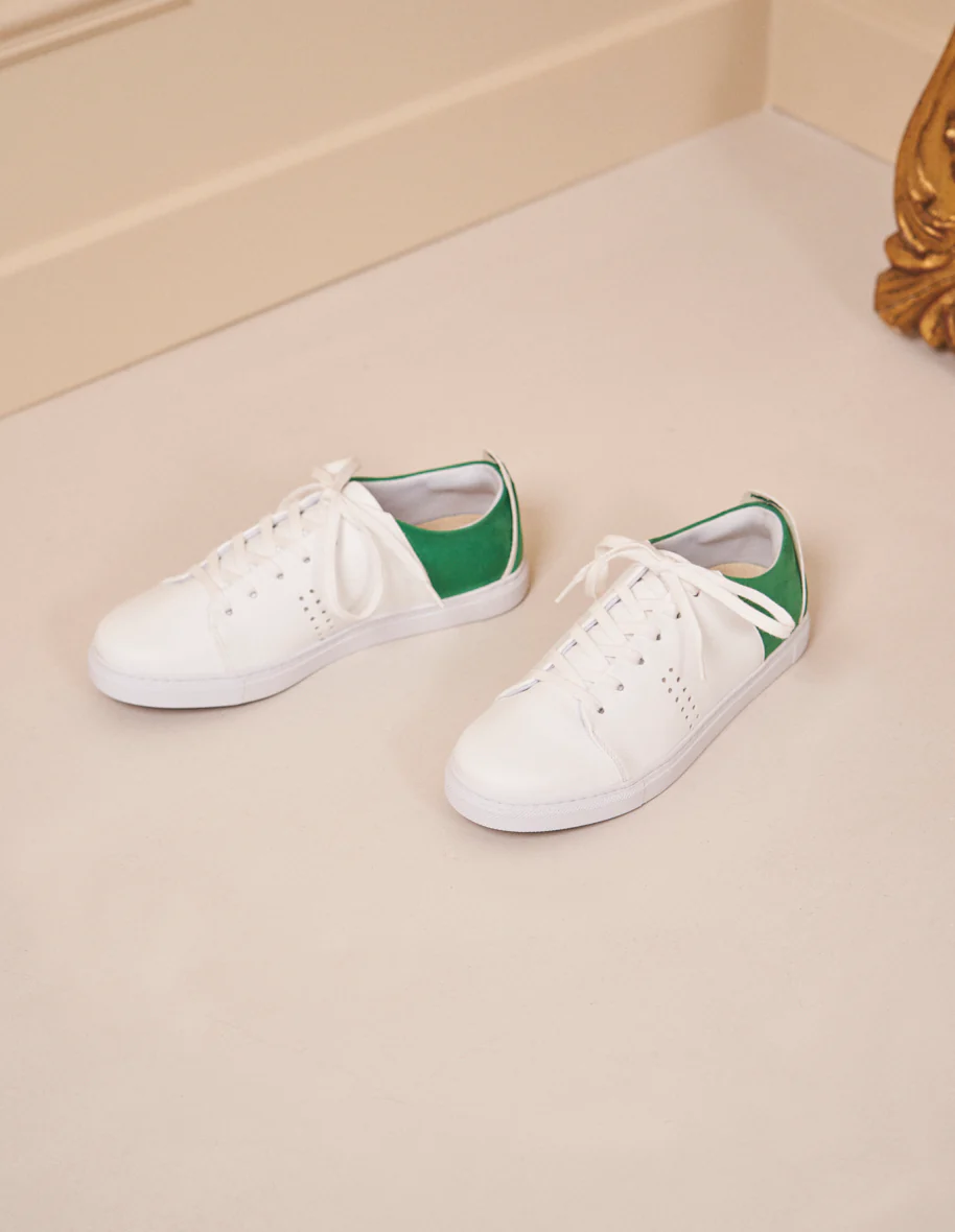 Baskets basses Renée - Cuir vegan blanc et suède vegan vert