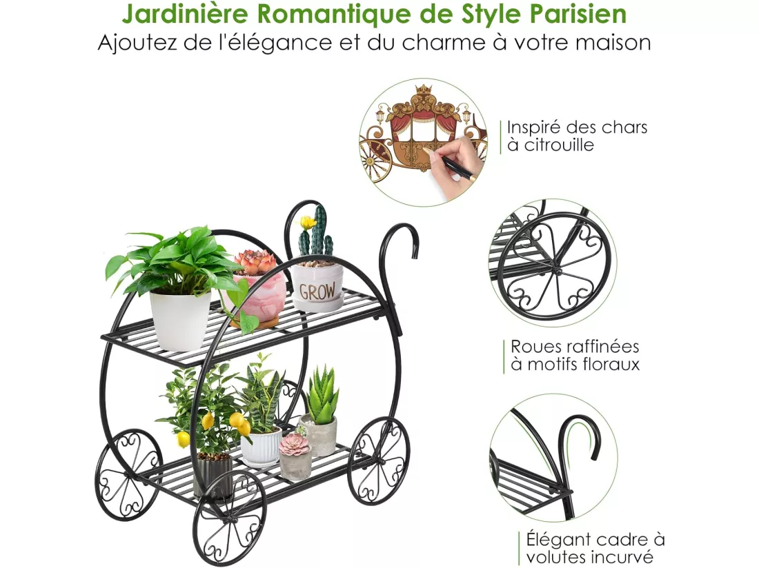 Support de Plantes à 2 Niveaux en Métal Anti-rouille de Style Parisien