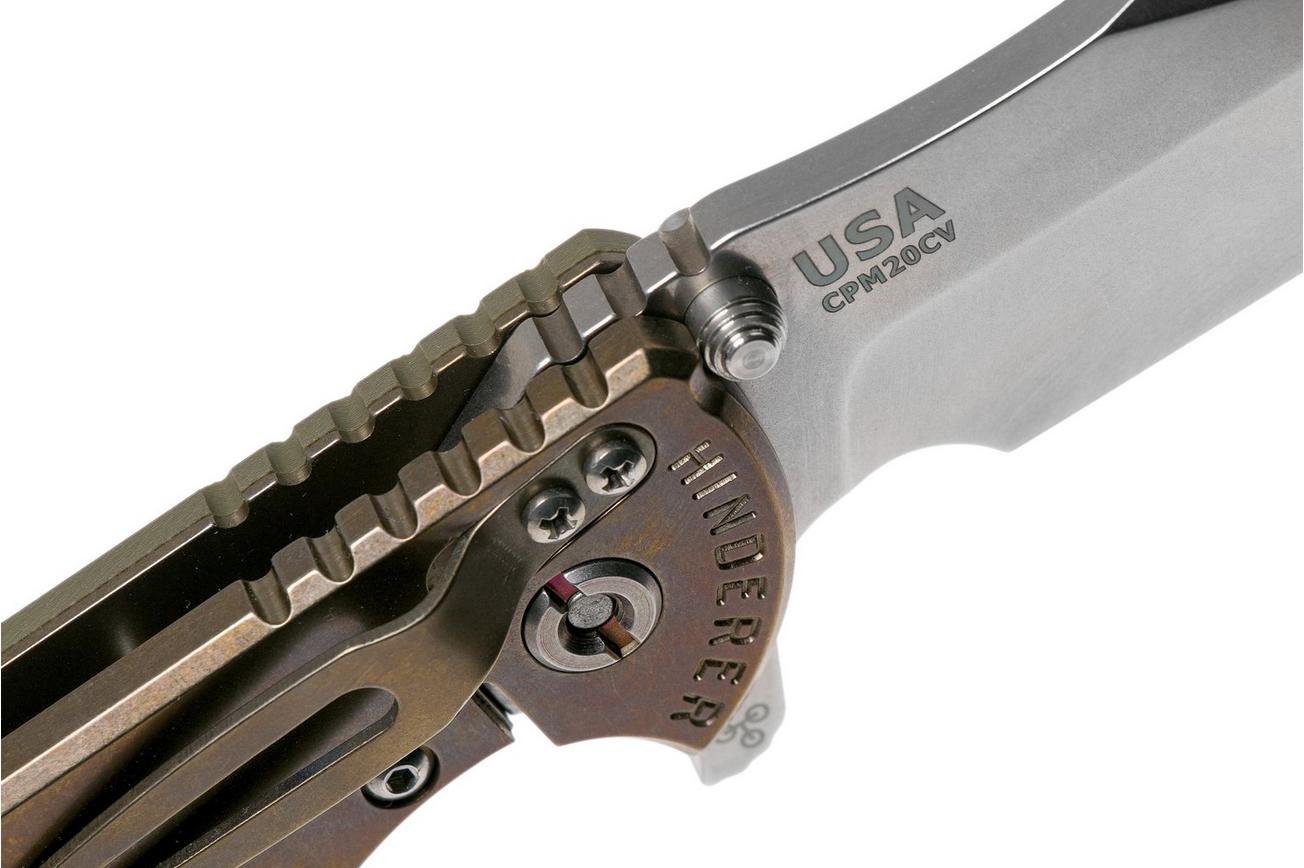 Rick Hinderer XM-24 4” Bowie, CPM 20CV, Stonewashed Bronze, OD Green G10 zakmes