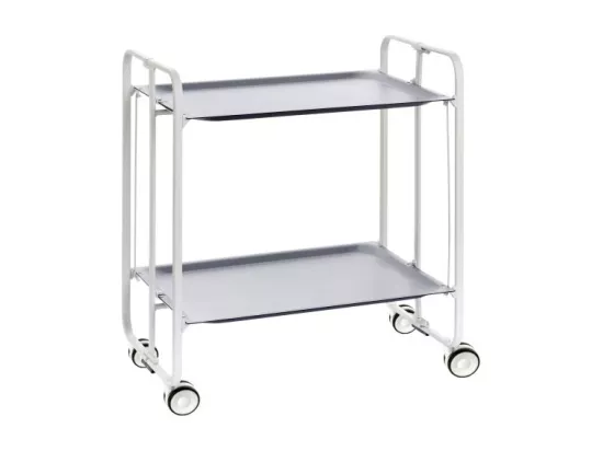 Chariot pliant à roulettes, , table pliante roulante - Structure métallique blanche, 2 niveaux en stratifié gris - 72*66*43 cm - BAUHAUS