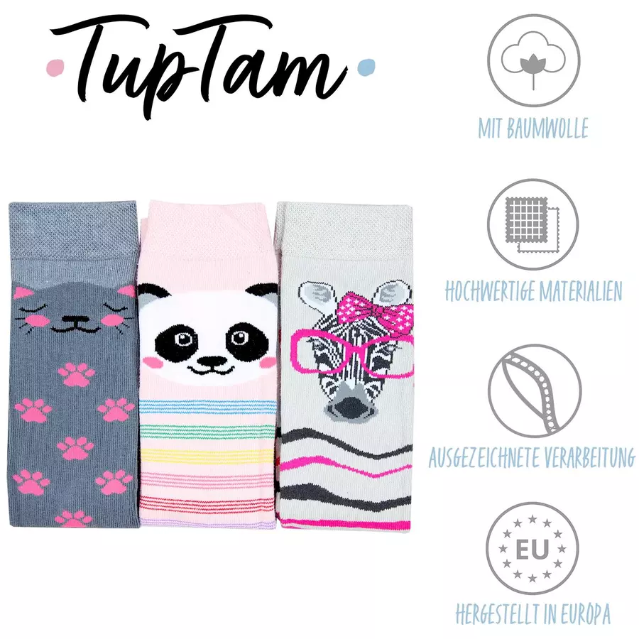 TupTam Mädchen Knielange Socken Gemustert 3er Pack graurosa