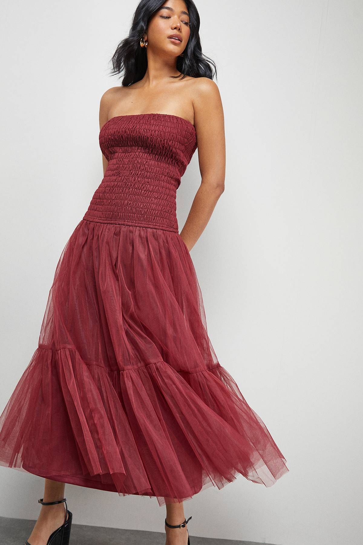 Warehouse Robe Maxi en Tulle à Bandeau Froncé