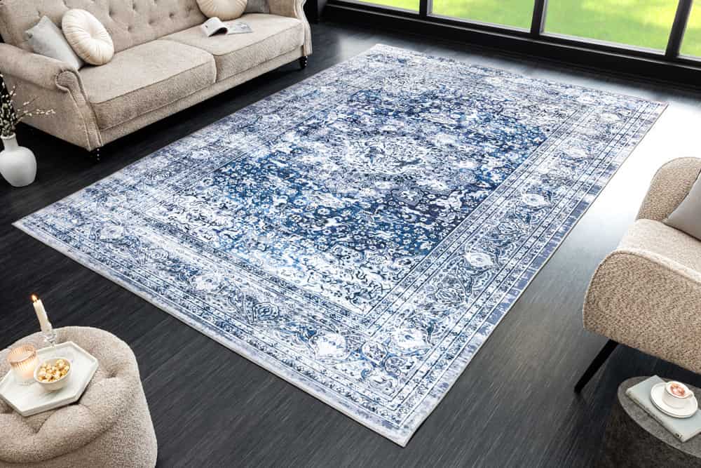 Orientalischer XXL Teppich OLD MARRAKESCH 350x240cm grau blau Flachgewebe