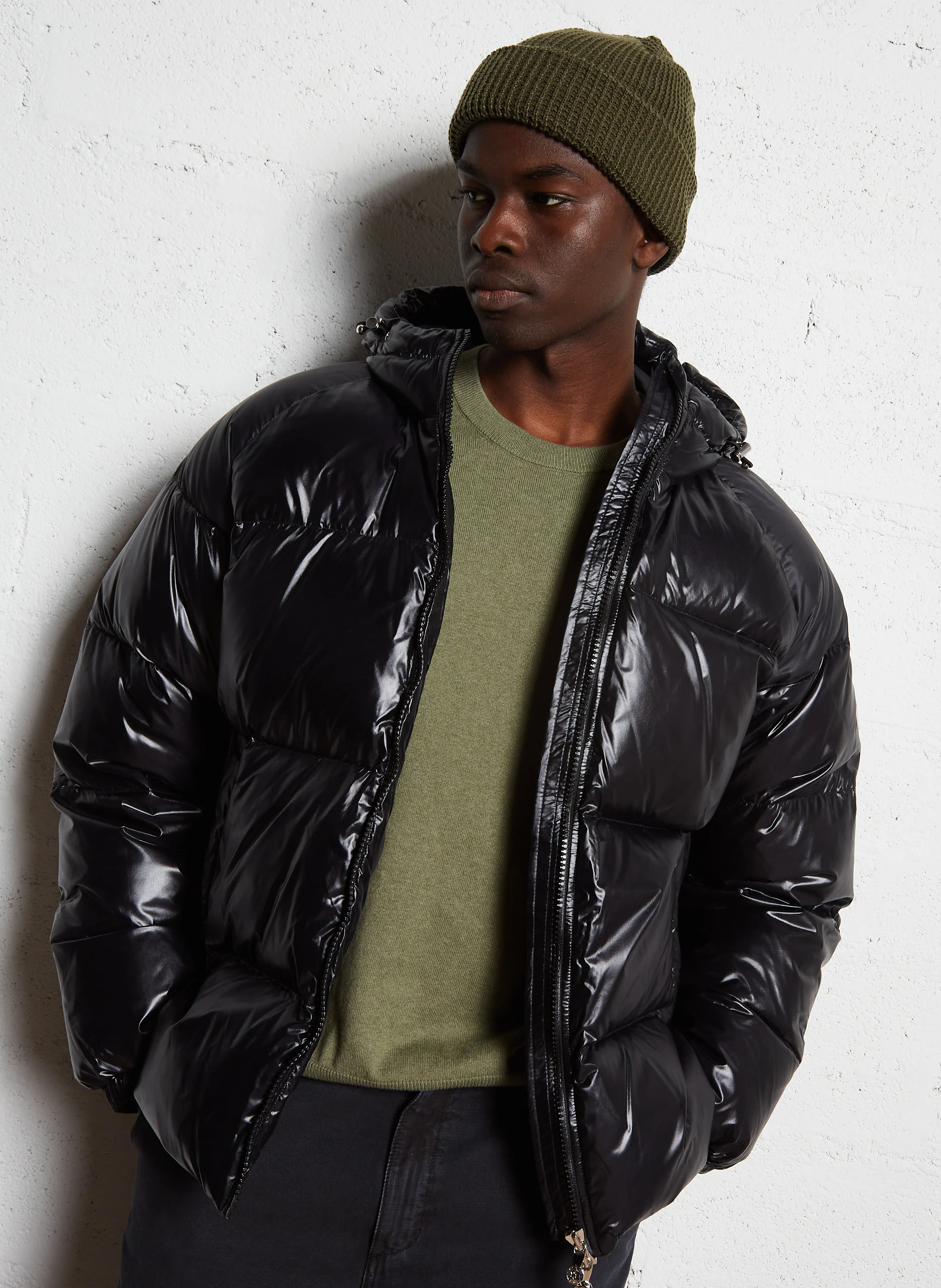 STEN - Doudoune ample col montant en fibres recyclées | Noir