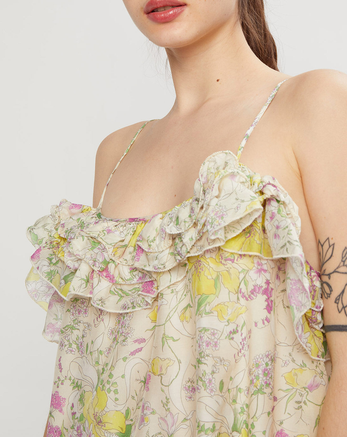 Manoush Robe en Coton & Soie à fleurs Champêtre écru/multicolore