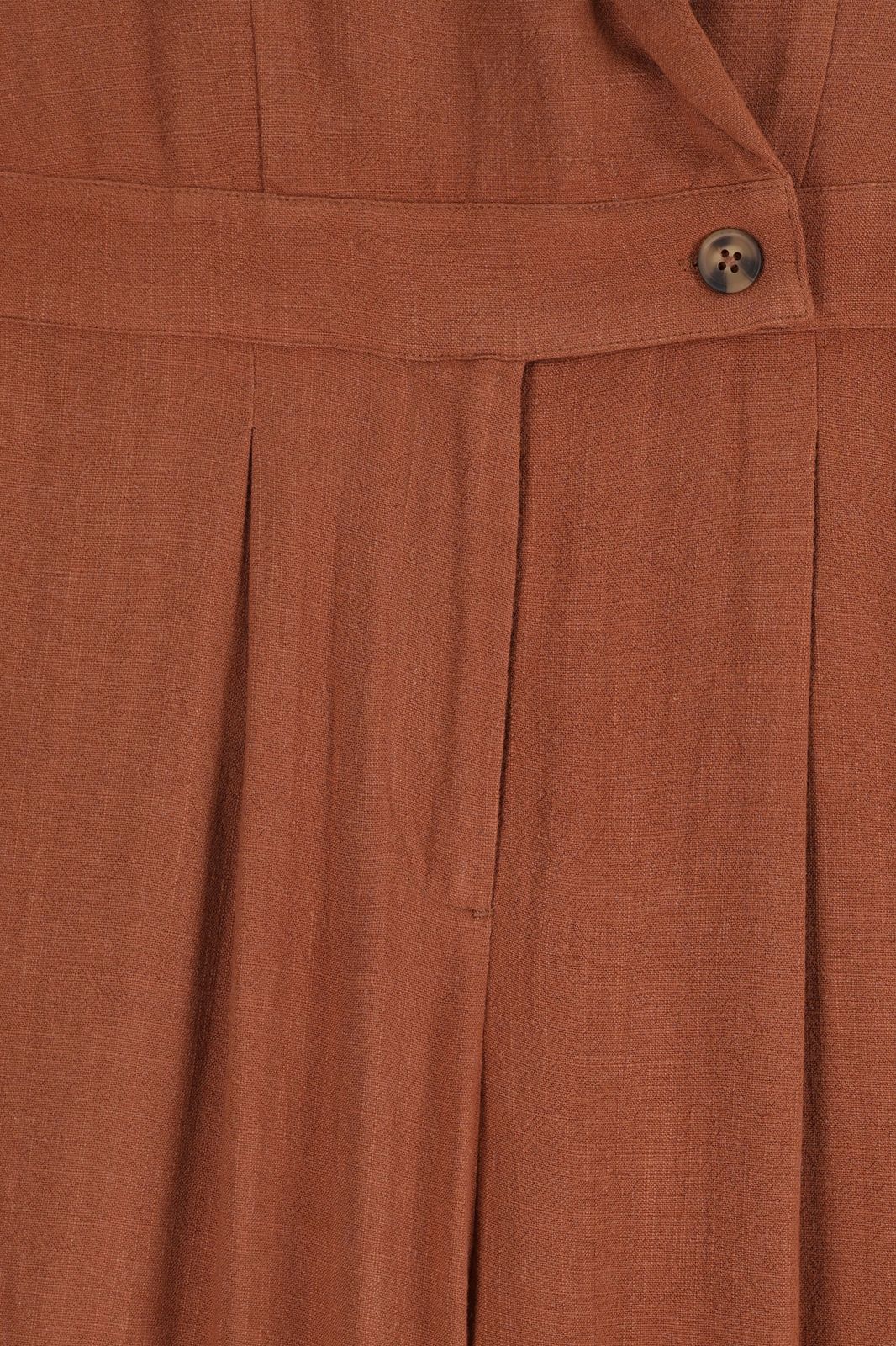 Bruin linnen jumpsuit met knoopdetail