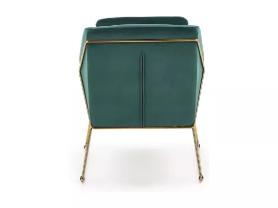 Fauteuil contemporain en velours vert avec structure design en métal doré JAZZY