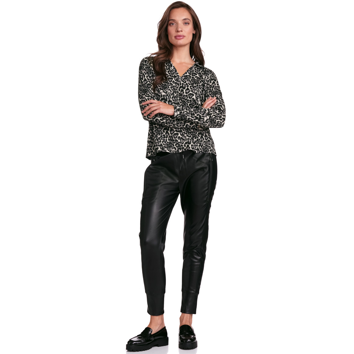 Gina Collection Damen Bluse mit Leo-Muster schwarz / beige