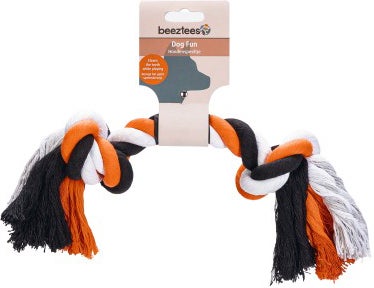 Beeztees hondenspeelgoed flostouw 2 knopen zwart/oranje 205 g