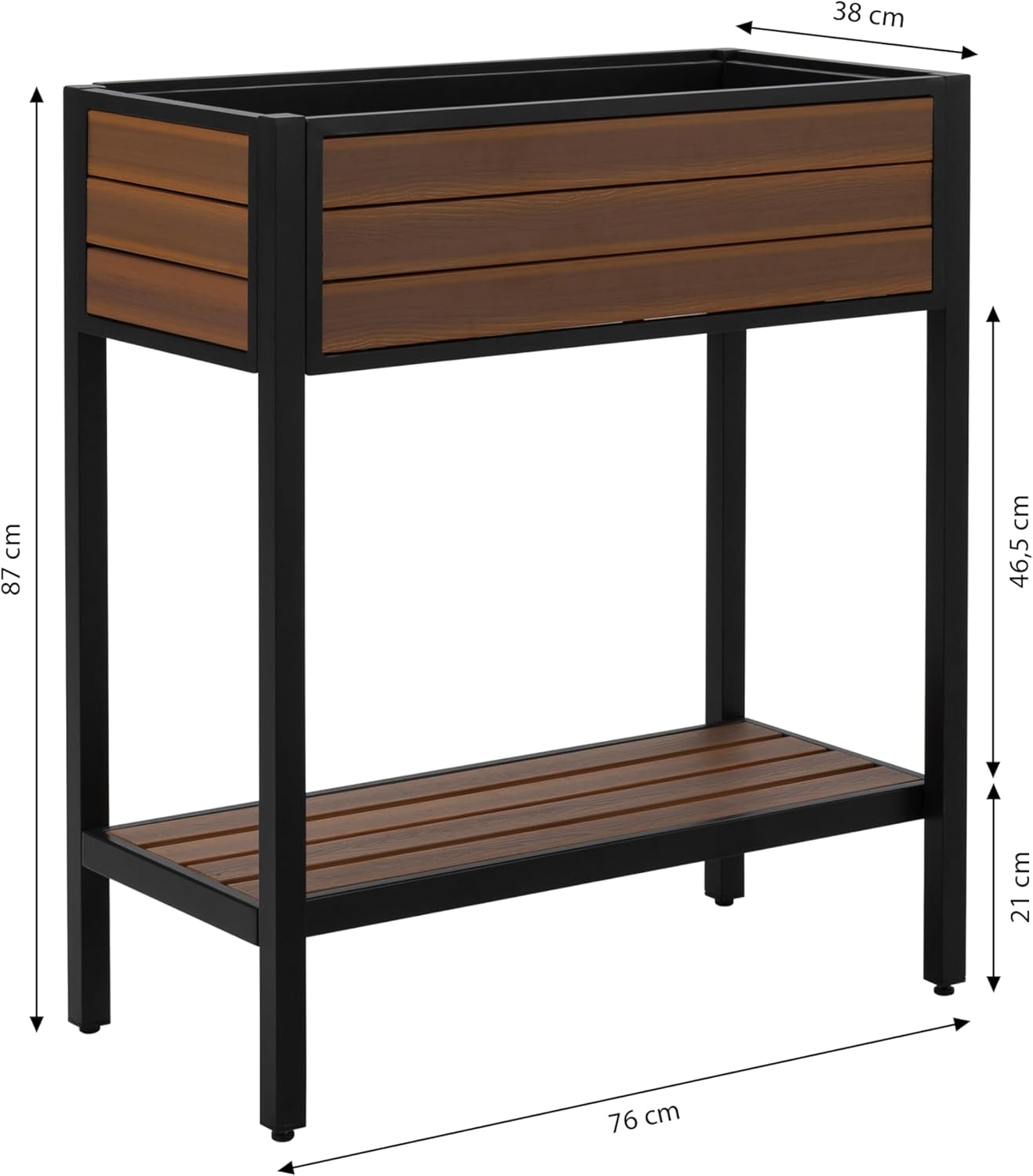 Dehner Hochbeet Houston, schmales Balkonhochbeet, 87 x 76 x 38 cm, Volumen 40 l, Kunststoff/Aluminium, braun