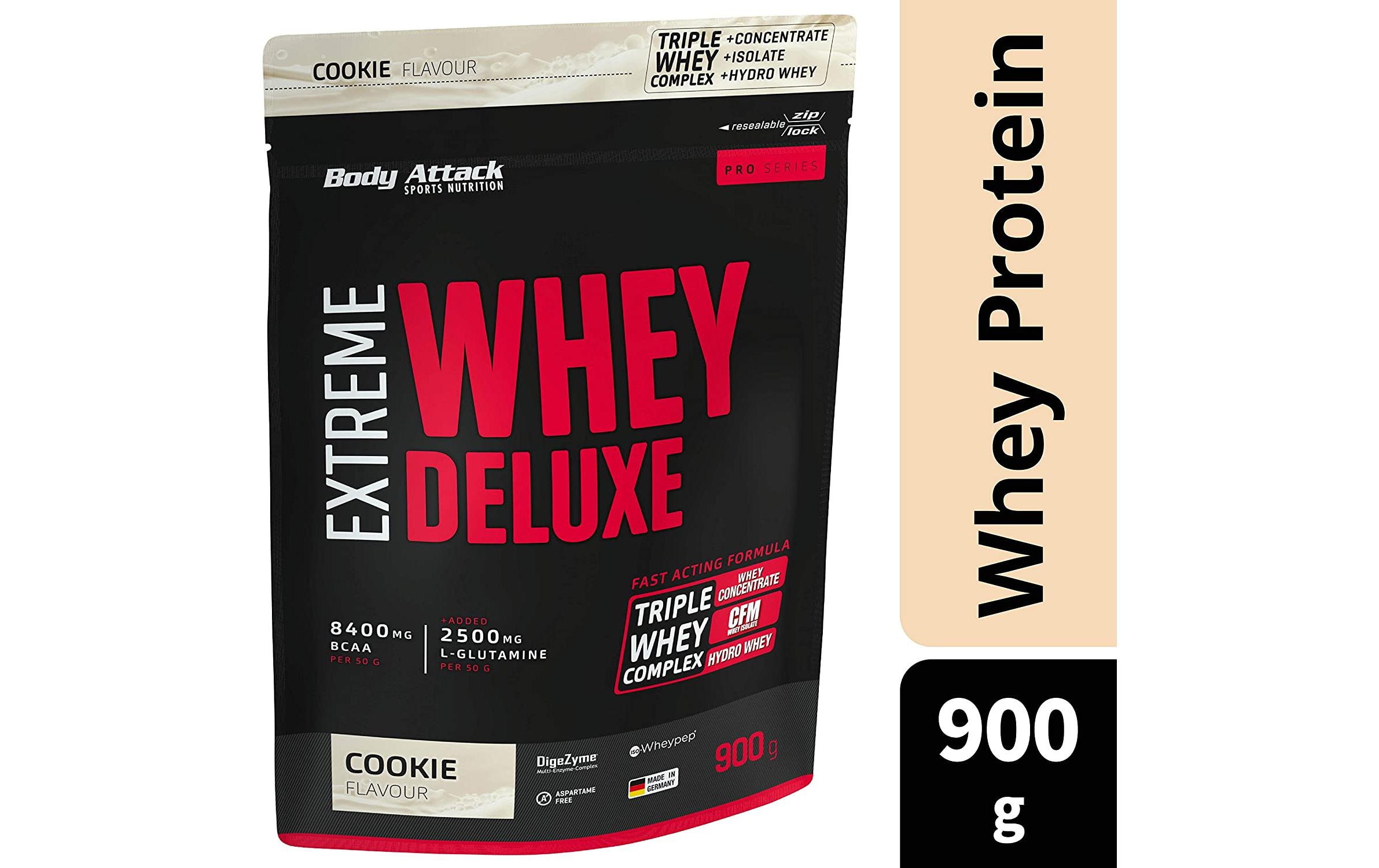 Pulver Extreme Whey Deluxe Crème/Nougat 900 gMehrkomponentenprotein mit hohem Eiweissgehalt