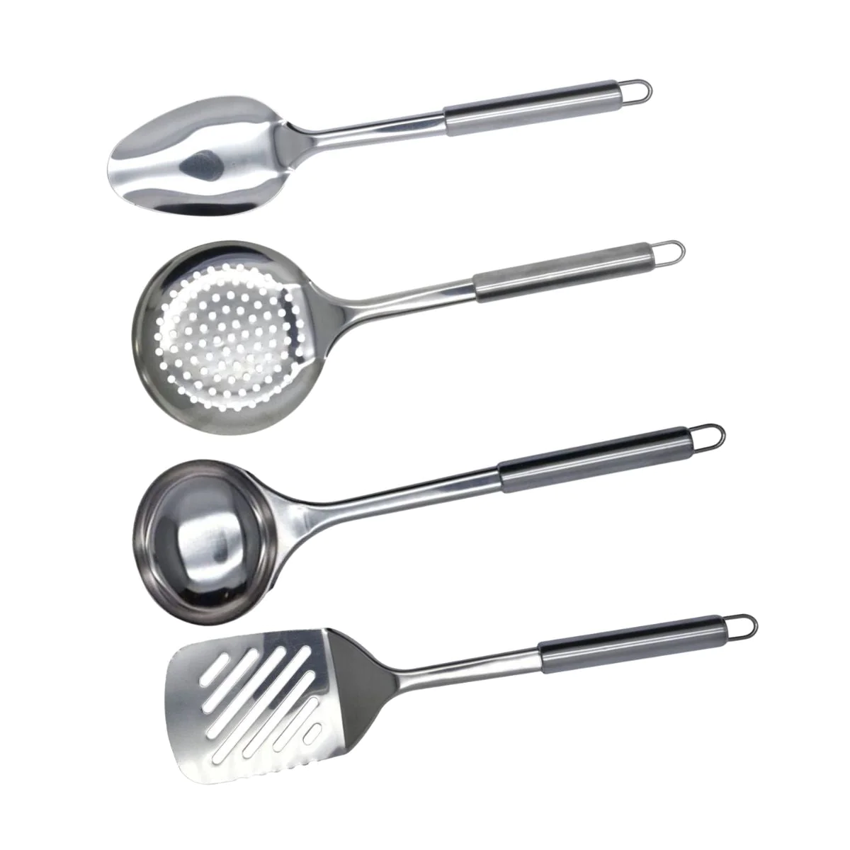 Ensemble de 4 ustensiles de cuisine en inox louche écumoire spatule et