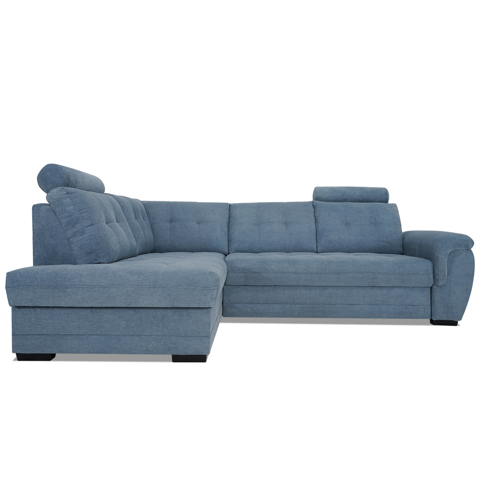 Ecksofa - blue - Velours - Liegefunktion - Staukasten links