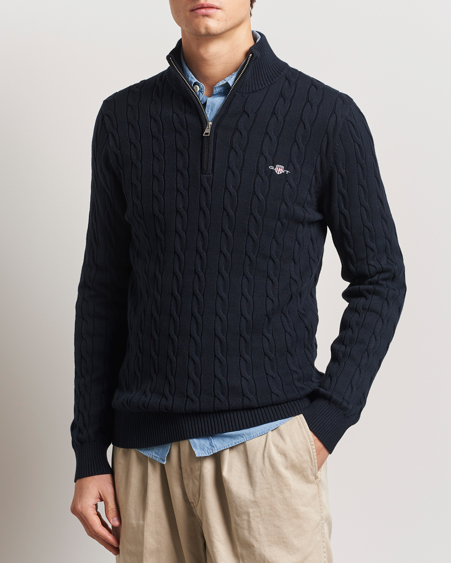 GANT Cotton Cable Half Zip Evening Blue