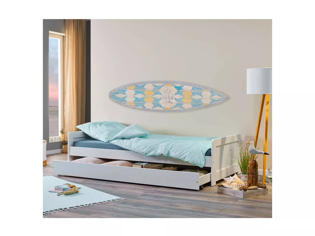 SALLY - Lit Gigogne 90x190 en Bois Massif Vernis Blanc