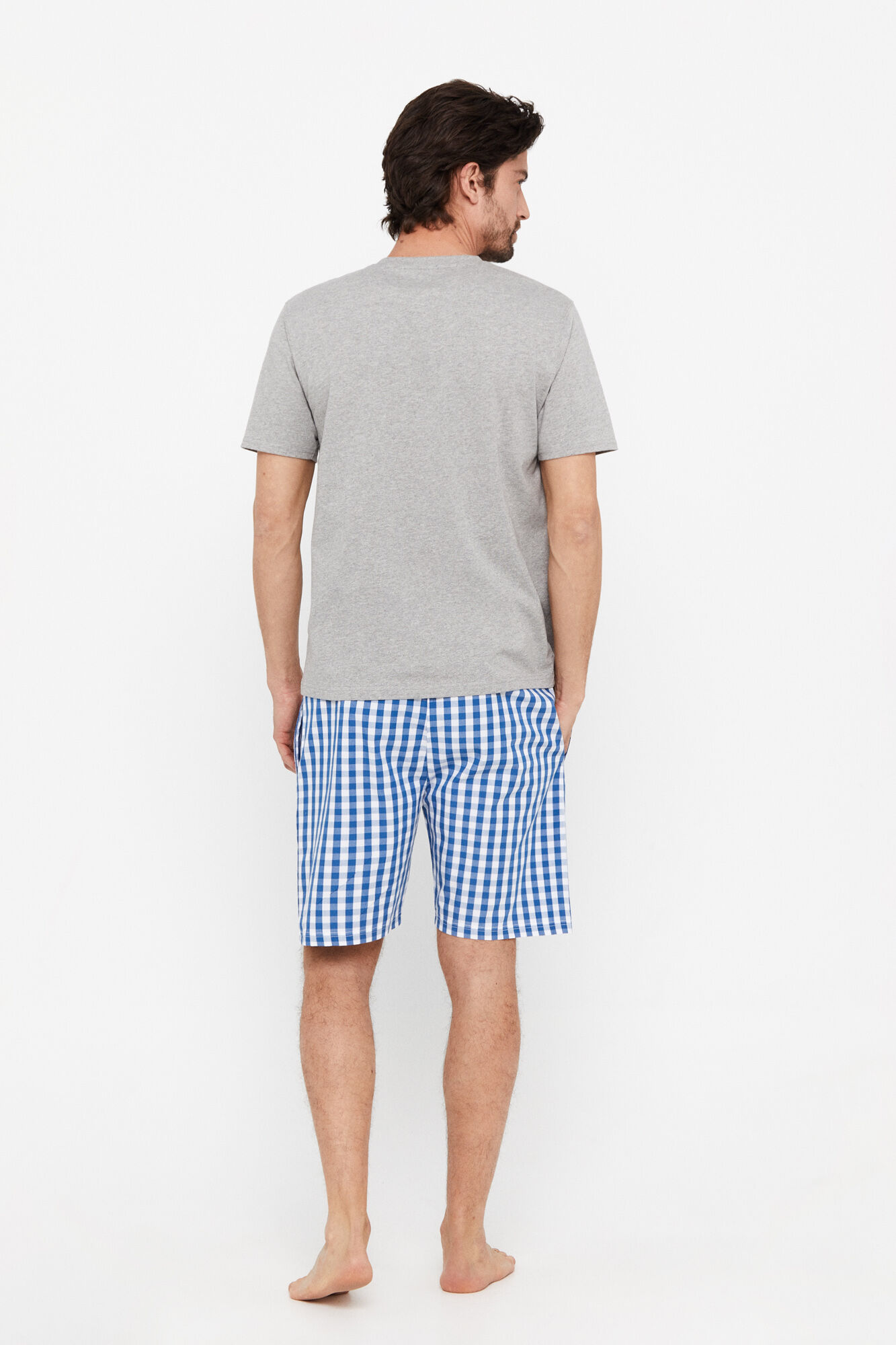 Conjunto de pijama de malha e tecido - Cinza