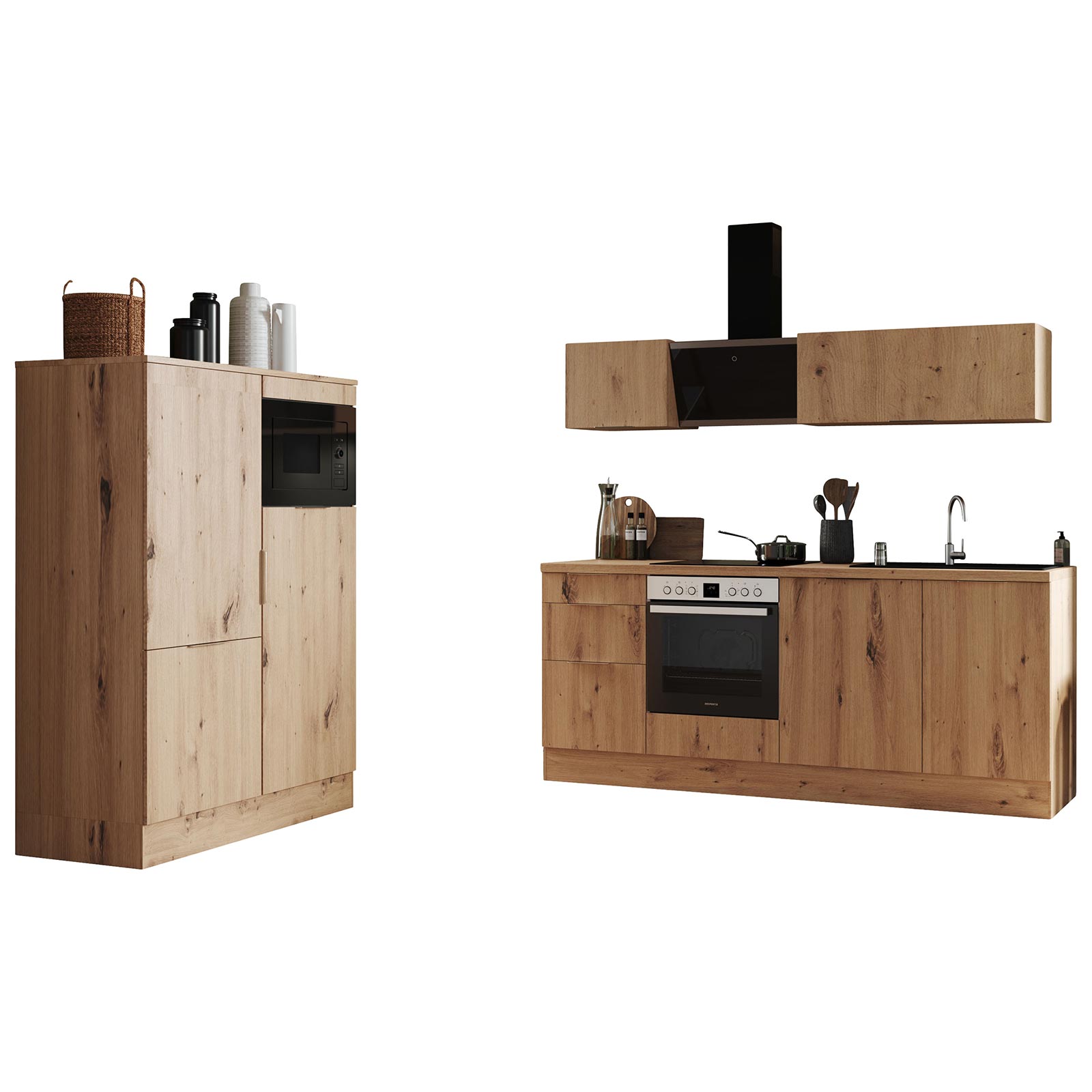 RESPEKTA Küchenblock - Artisan Eiche - mit E-Geräten - 340 cm