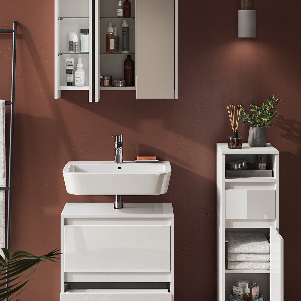 Vicco Badmöbel-Set Badezimmer-Möbel Bad-Schrank Majest Weiß Hochglanz modern Badezimmerschrank Waschbeckenunterschrank Spiegelschrank Midischrank Schranktür Schrankfach Schrankschublade