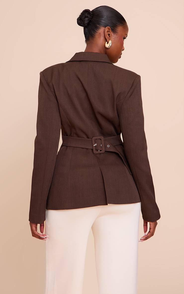 Marron Foncé Blazer Cintré Dans Le Dos À Simple Boutonnage