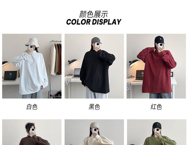 FOEV - T-shirt met lange mouwen en mockneck, effen