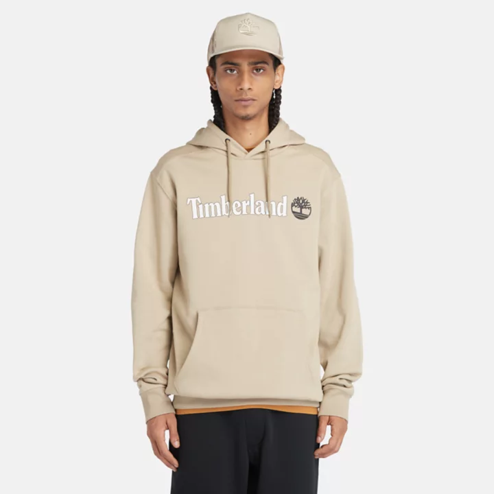 Sweat à capuche et logo linéaire pour homme en beige