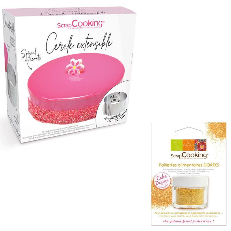 Cadre à pâtisserie extensible rond + paillettes dorées Scrapcooking