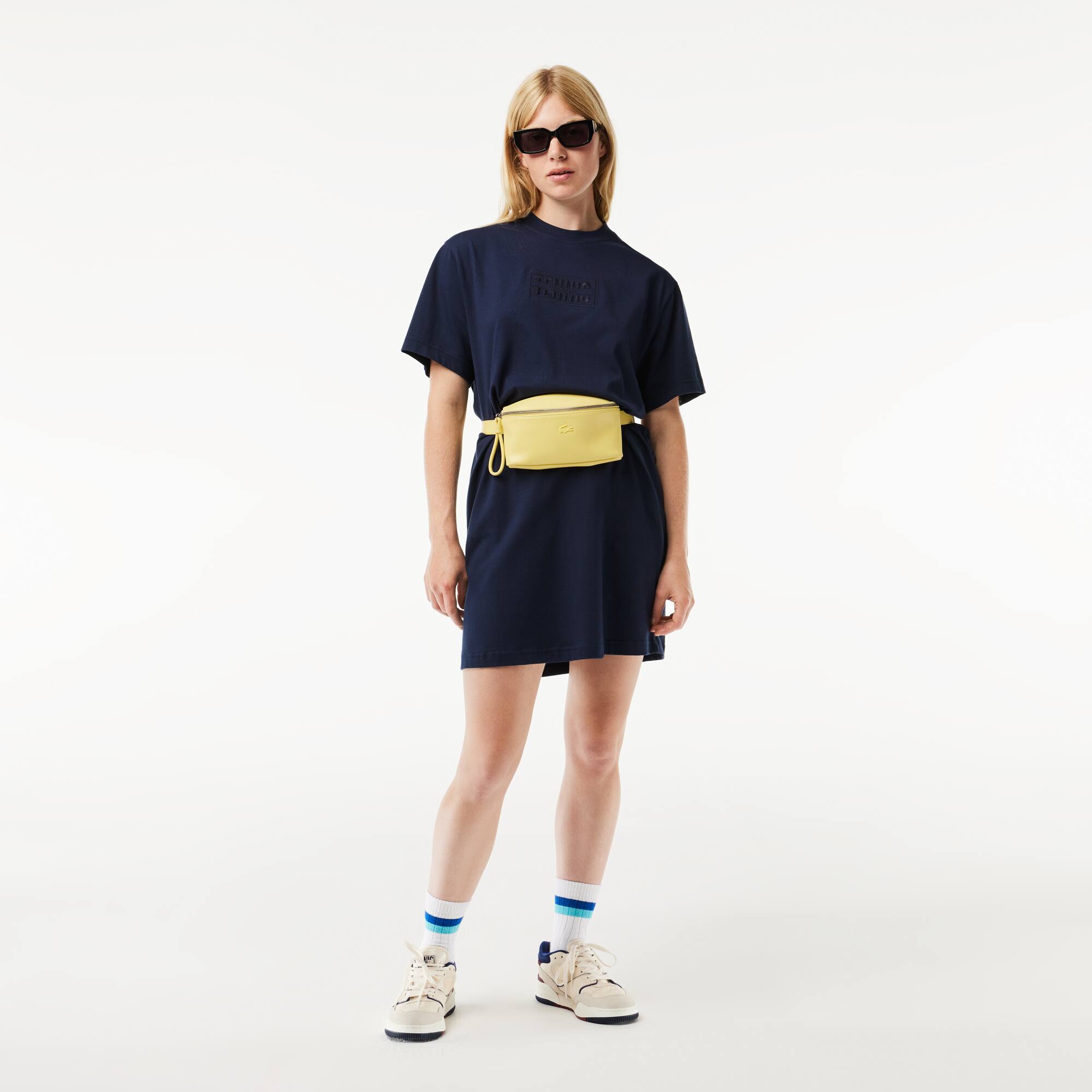Robe t-shirt oversize broderie tennis Robes & Jupes - Bleu - Lacoste - Femme
