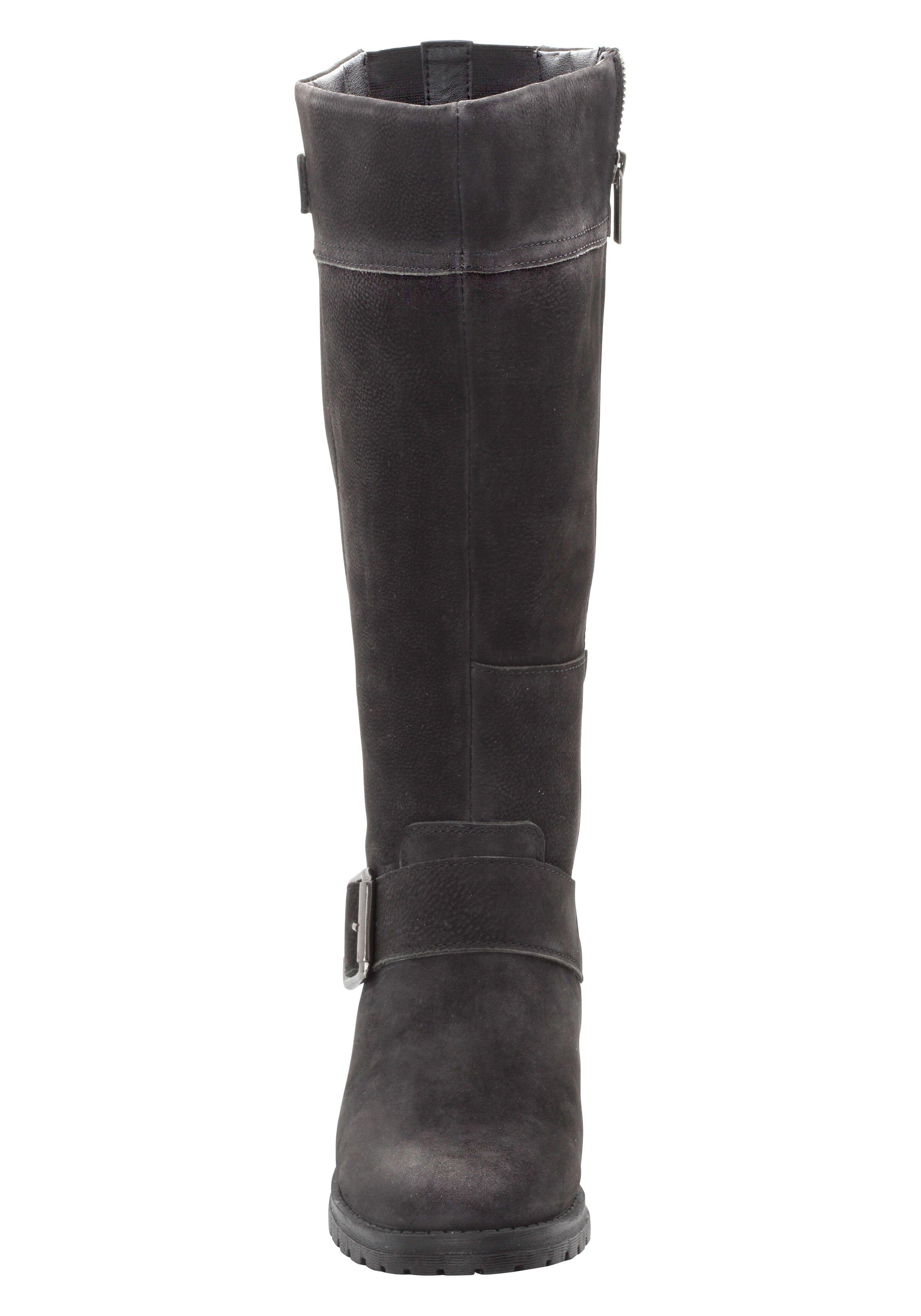 Weitschaftstiefel aus Leder mit Zierband