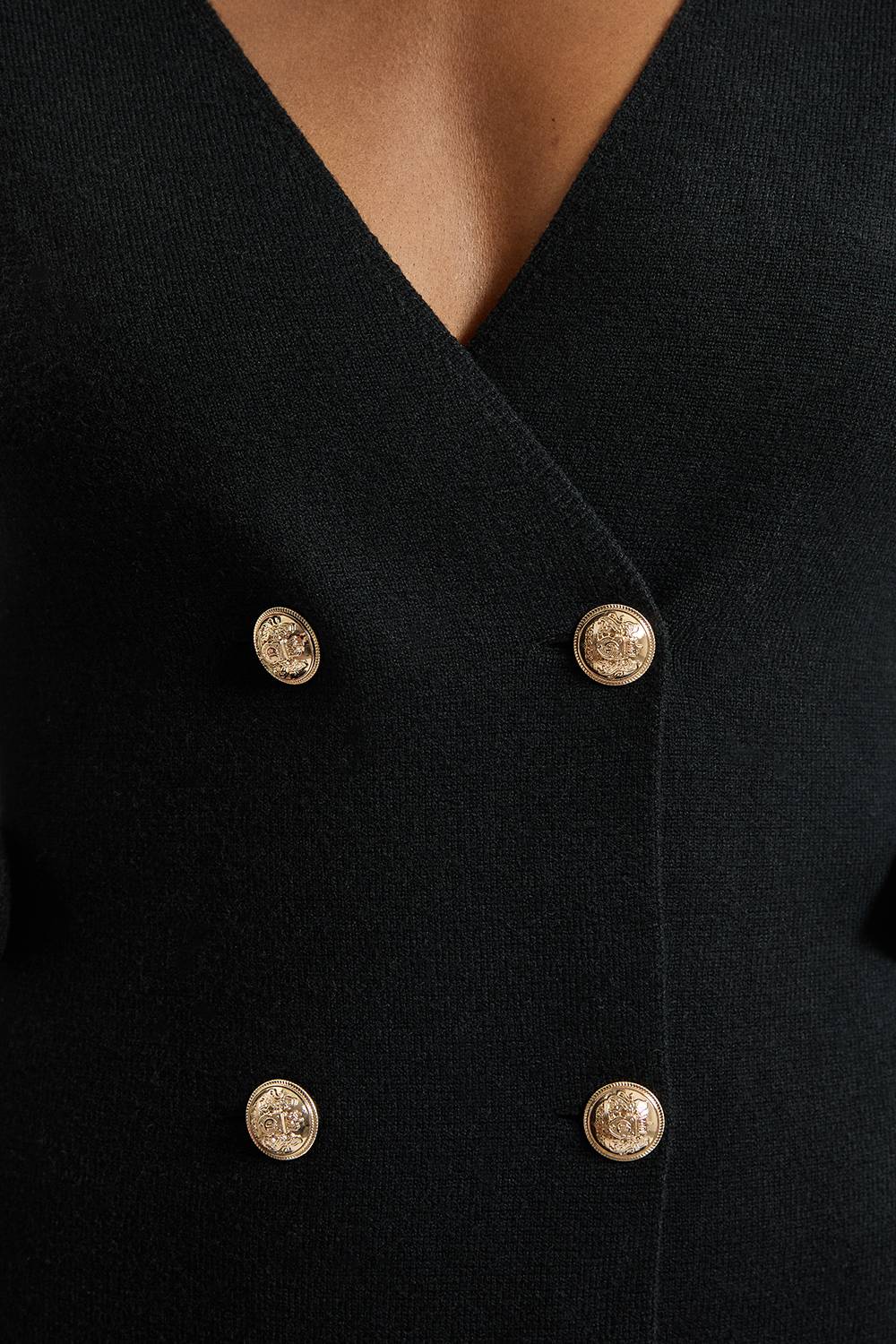 KarenMillen Robe Tricotée Cintrée Petite Aspect Laine À Double Boutonnage Militaire