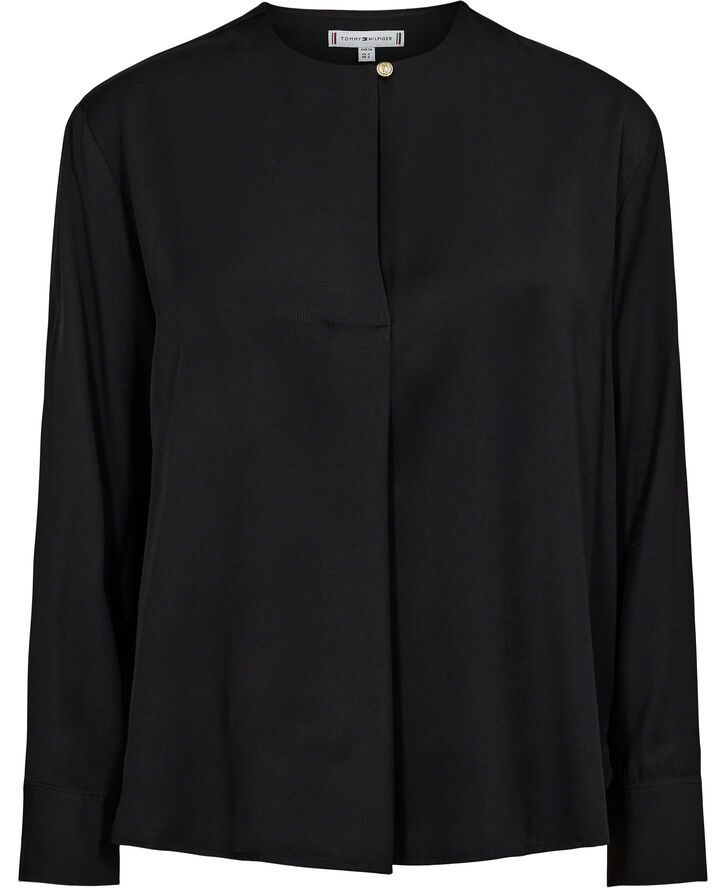 Tommy Hilfiger FLUID VISCOSE V-NECK RLXD BLOUSE Black