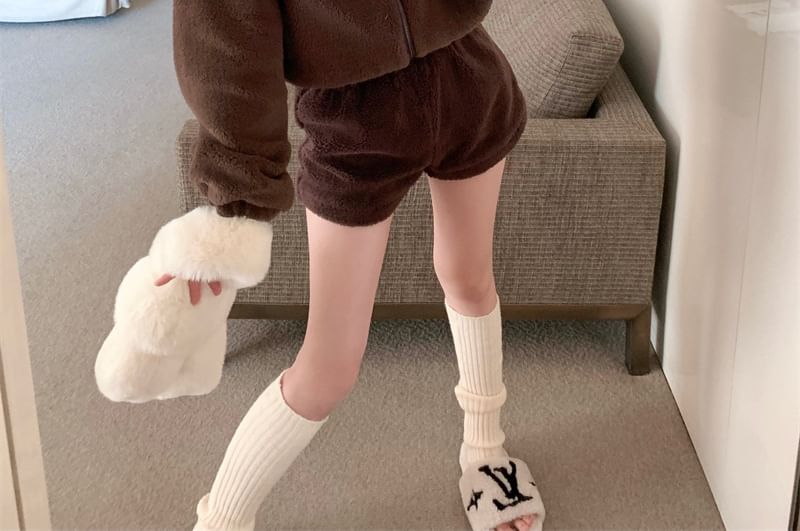 Joyciful - Effen fleece hoodie met rits en accenten in de vorm van een beer met hoge taille