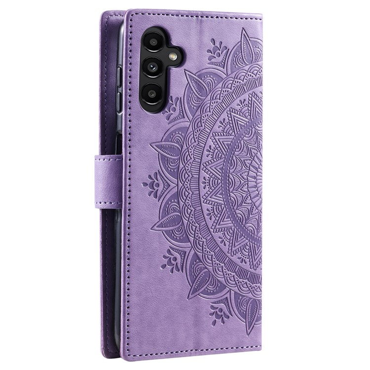Samsung Galaxy S23 FE Leder Tasche Wallet - Mandala Flowers Imprint - Lila
