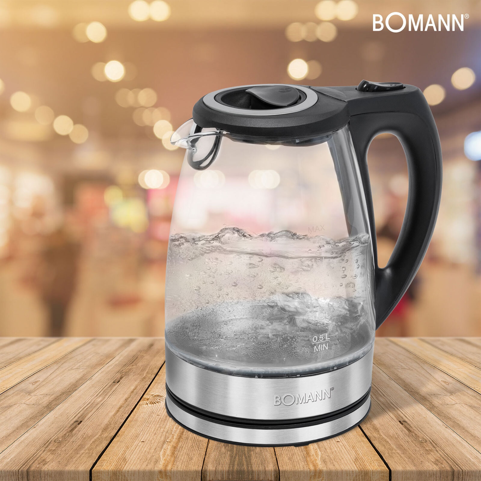 BOMANN Glas-Wasserkocher WKS 6032 G CB Schwarz Glas/Edelstahl
