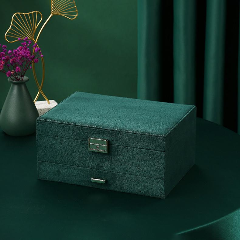 Flanell Schmuckschatulle mit Schloss Aufbewahrungsbox Organizer für Ringe / Halskette / Ohrringe / Armbänder - Dunkelgrün