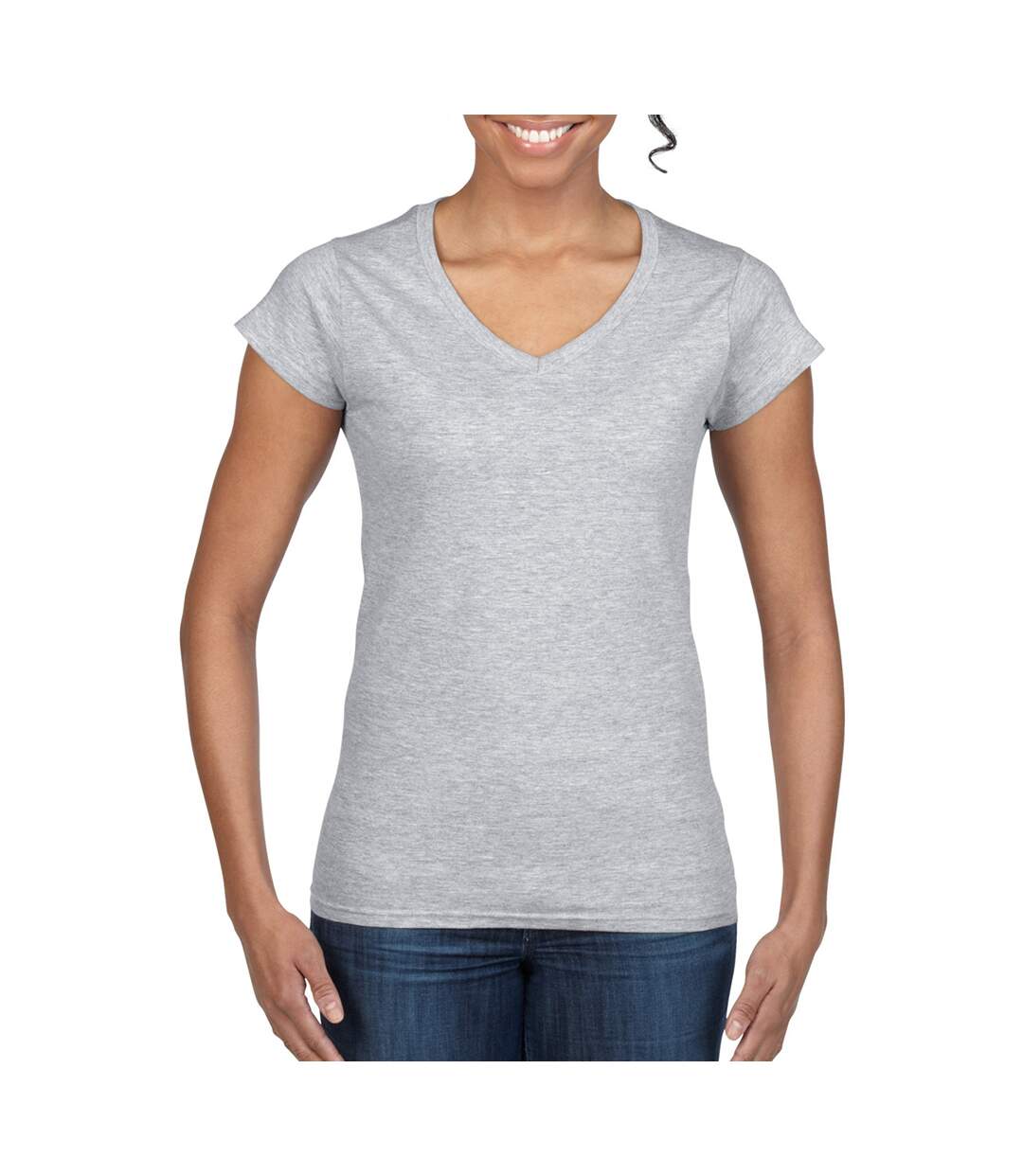Gildan - T-shirt à manches courtes et col en V - Femme (Gris sport) - UTBC491