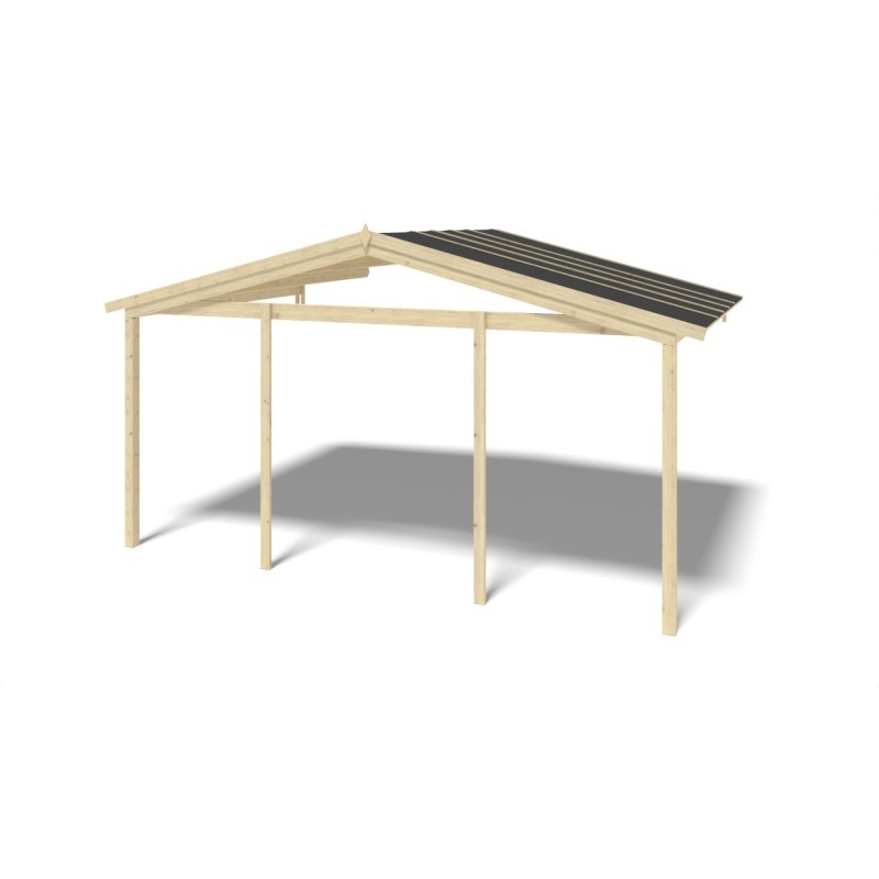 Abri de jardin en bois - 5x4 m - 35 m2 + terrasse avec balustrade et avant-toit en bois