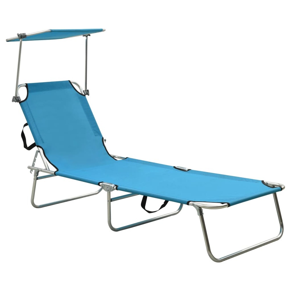 Transat chaise longue bain de soleil lit de jardin terrasse meuble d'extérieur pliable avec auvent bleu aluminium