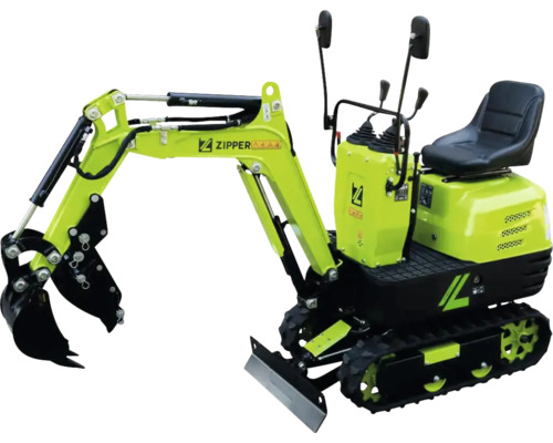 Minigraafmachine Zipper ZI-MBGS600 inclusief palletvorken, hark, slotenbak en bakdeksel, 4,36 kN uitbreekkrachtarm of 8 kN uitbreekkrachtbak, spoorbreedte 690 mm