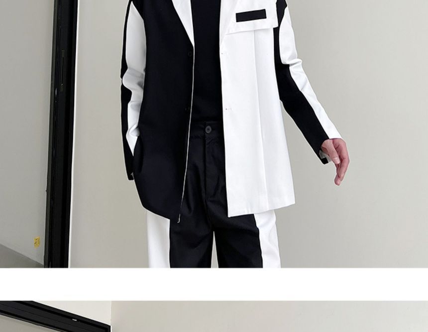 Patow - Set: Tweekleurige blazer met knoopjes + hoge taille losse pantalon
