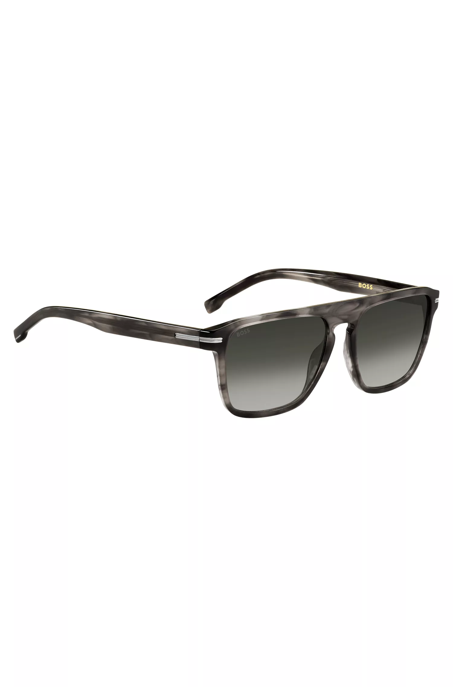 Óculos de sol BOSS em acetato preto e cinza com detalhes exclusivos.