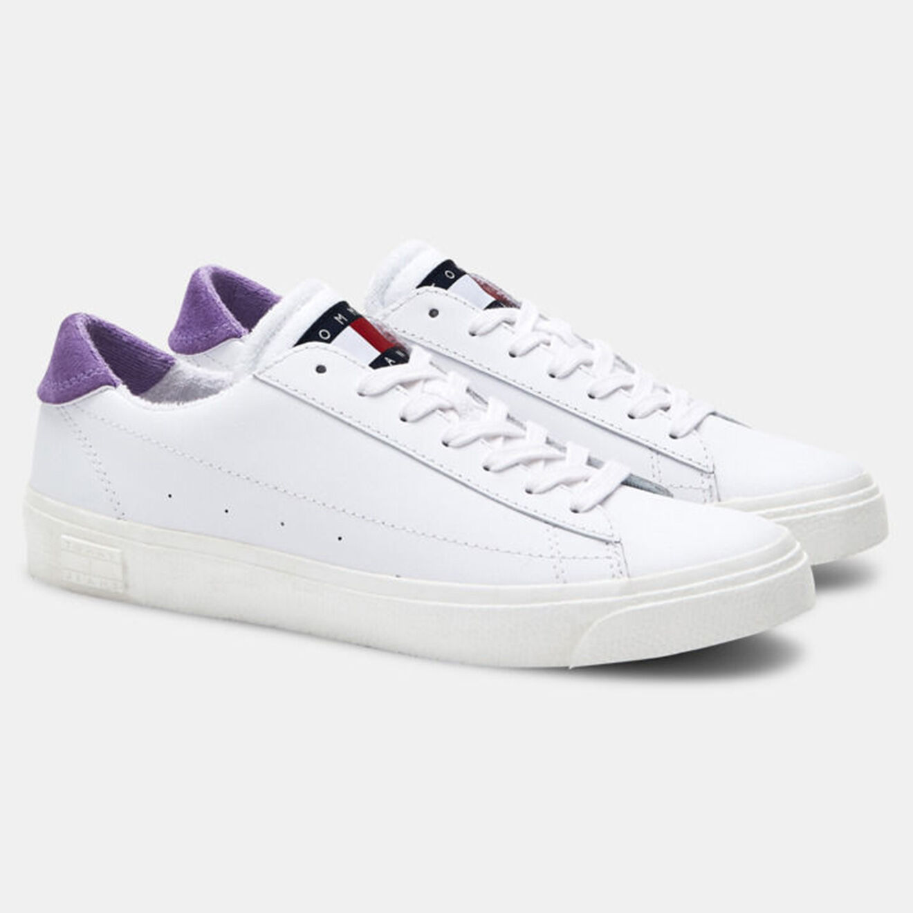 Tommy Jeans Baskets en Cuir blanc/violet