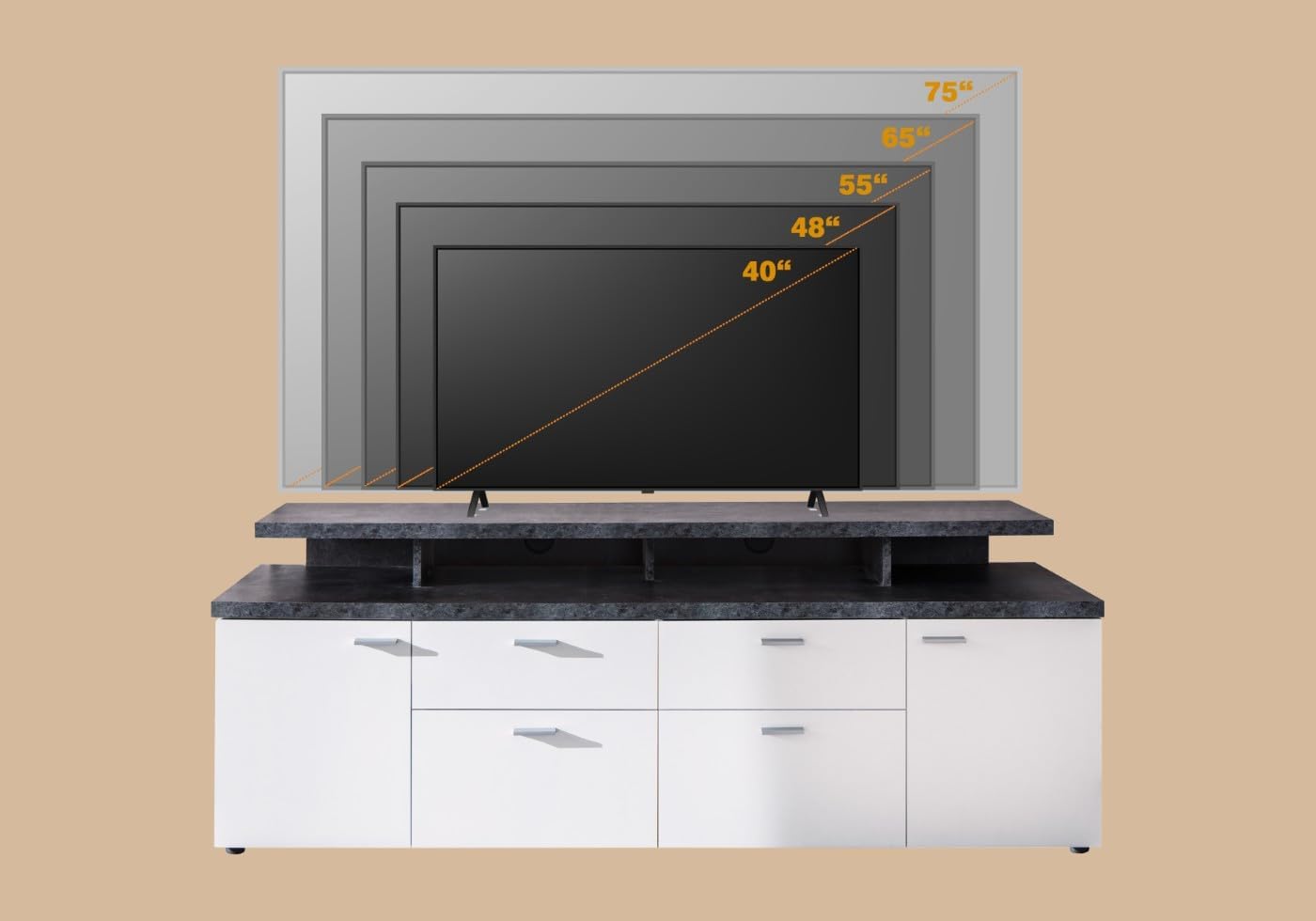 trendteam smart living - Mood - TV-Schrank - Weiß/Grau - TV-Lowboard mit 2 Türen, 2 Schubladen und 2 Klappen - (BxHxT) 180 x 66 x 47 cm - Kabeldurchführung
