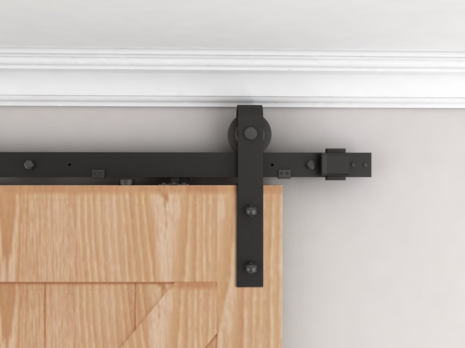 Houten schuifdeur, eiken, diverse maten, open rail, zwart, 35mm - 900x2150mm