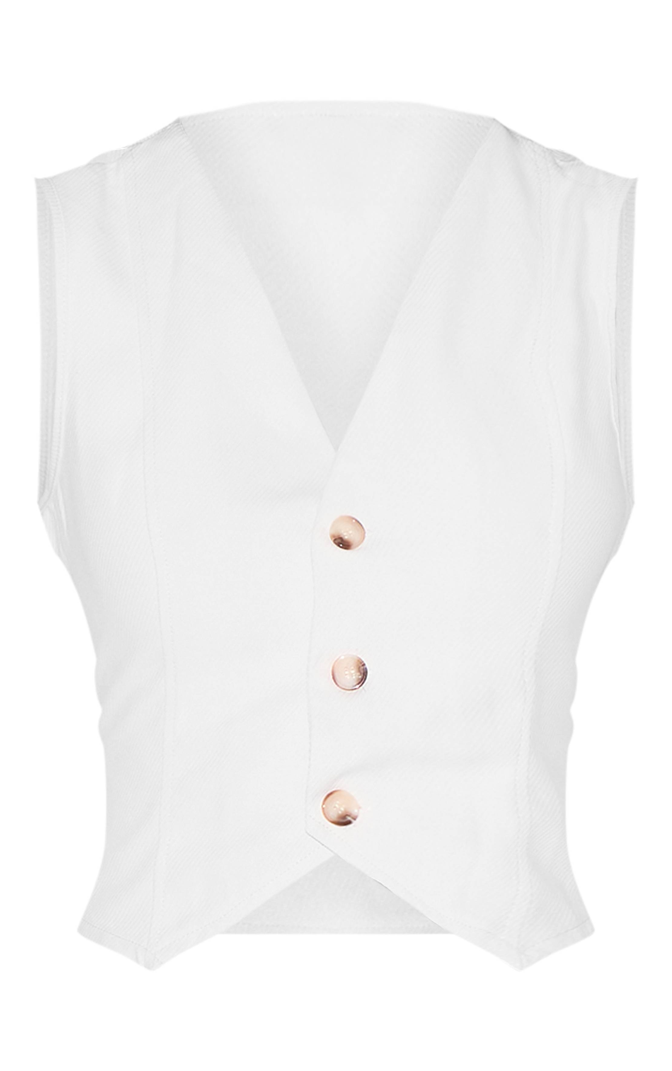Crème Gilet Ajusté Premium À Détails De Coutures Texturé