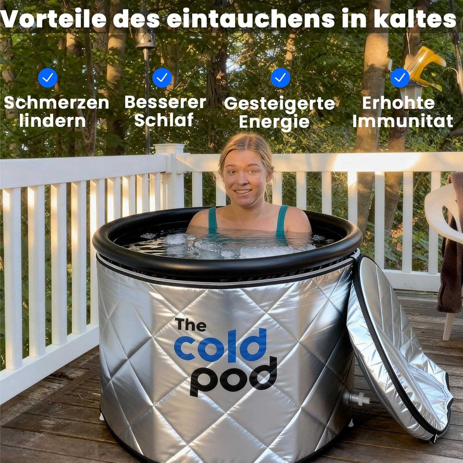 Eisbad Tonne für Athleten mit Abdeckung,tragbares Ice Bath tub für Kryotherapie, The Cold Pod Faltbare Aufblasbare badewanne für den Innen- und Außenbereich Erwachsene (75cm Eisbad Bundle)