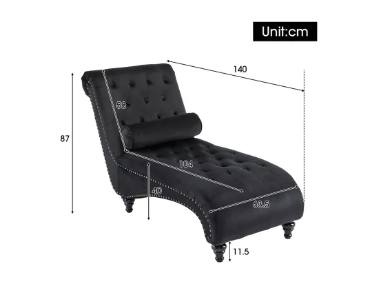 Chaise longue, chaise longue, chaise longue avec clous en laiton sur les côtés, avec coussin lombaire