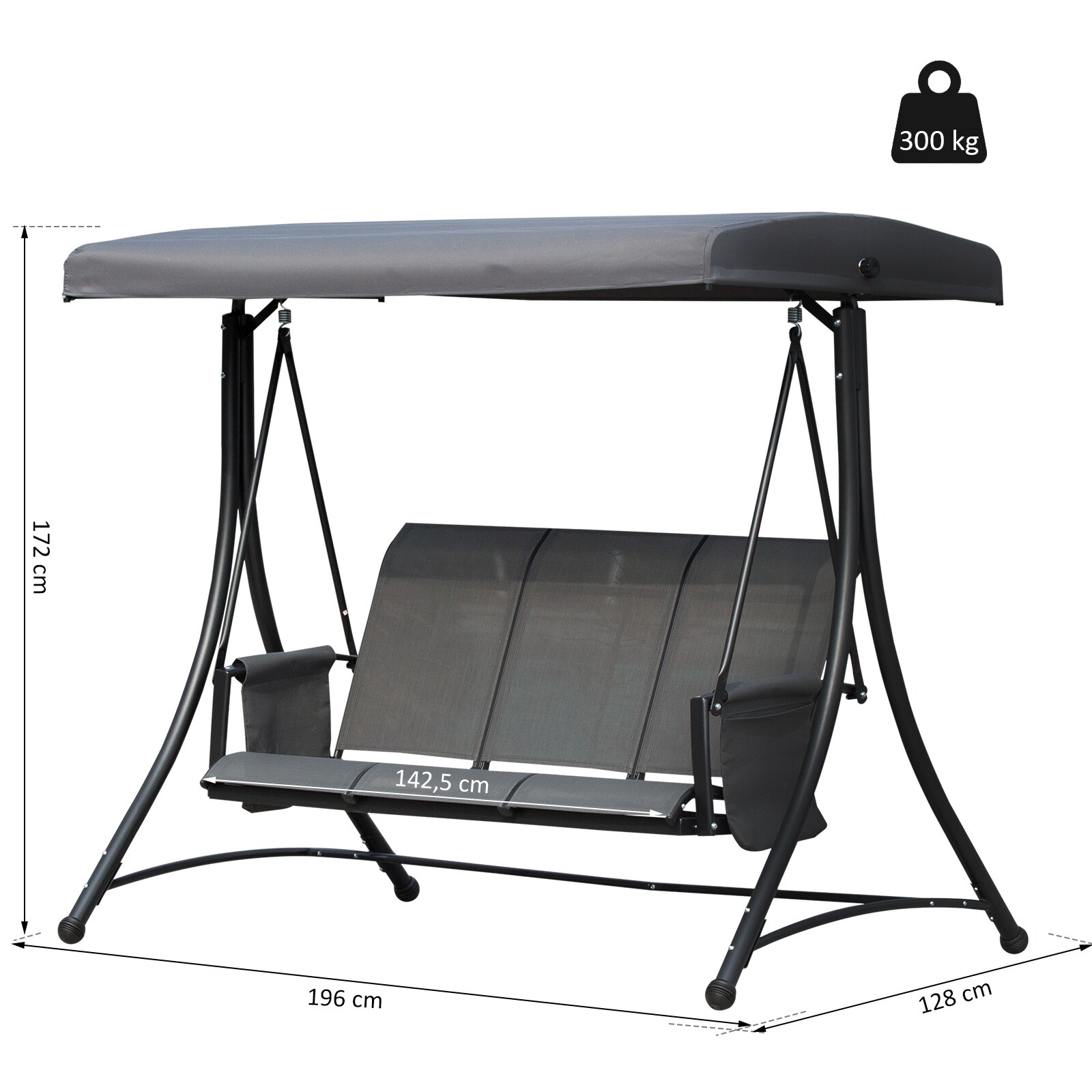 Outsunny Hollywoodschaukel für 3 Personen dunkelgrau 196 x 128 x 172 cm (BxTxH)