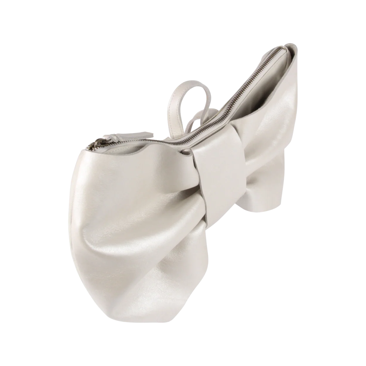 Iono Schoolbag | Bow | Off White Metallic Leather