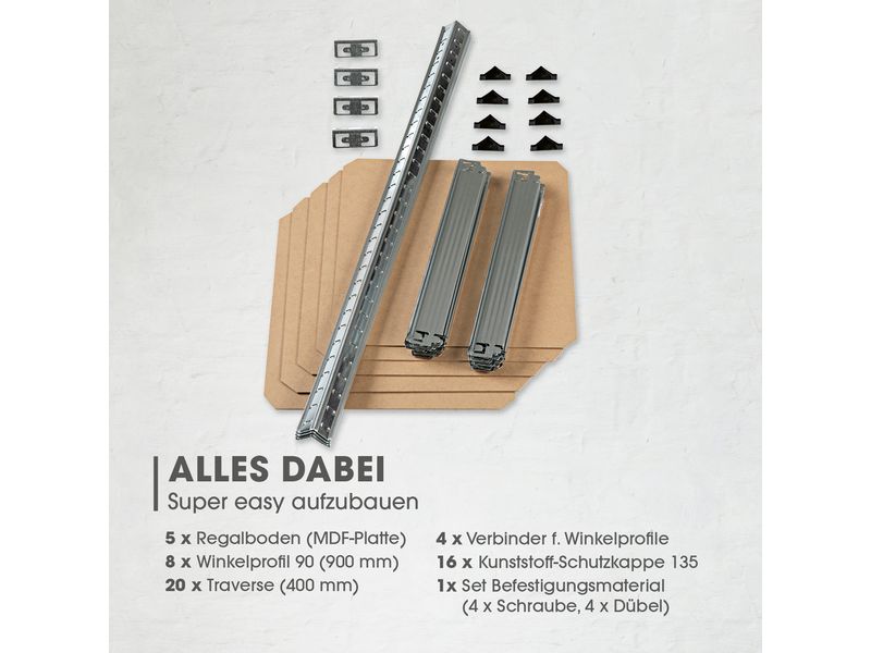 EASYmaxx Schwerlastregal 180 x 40 x 40 cm Regal mit 5 belastbaren Holzböden