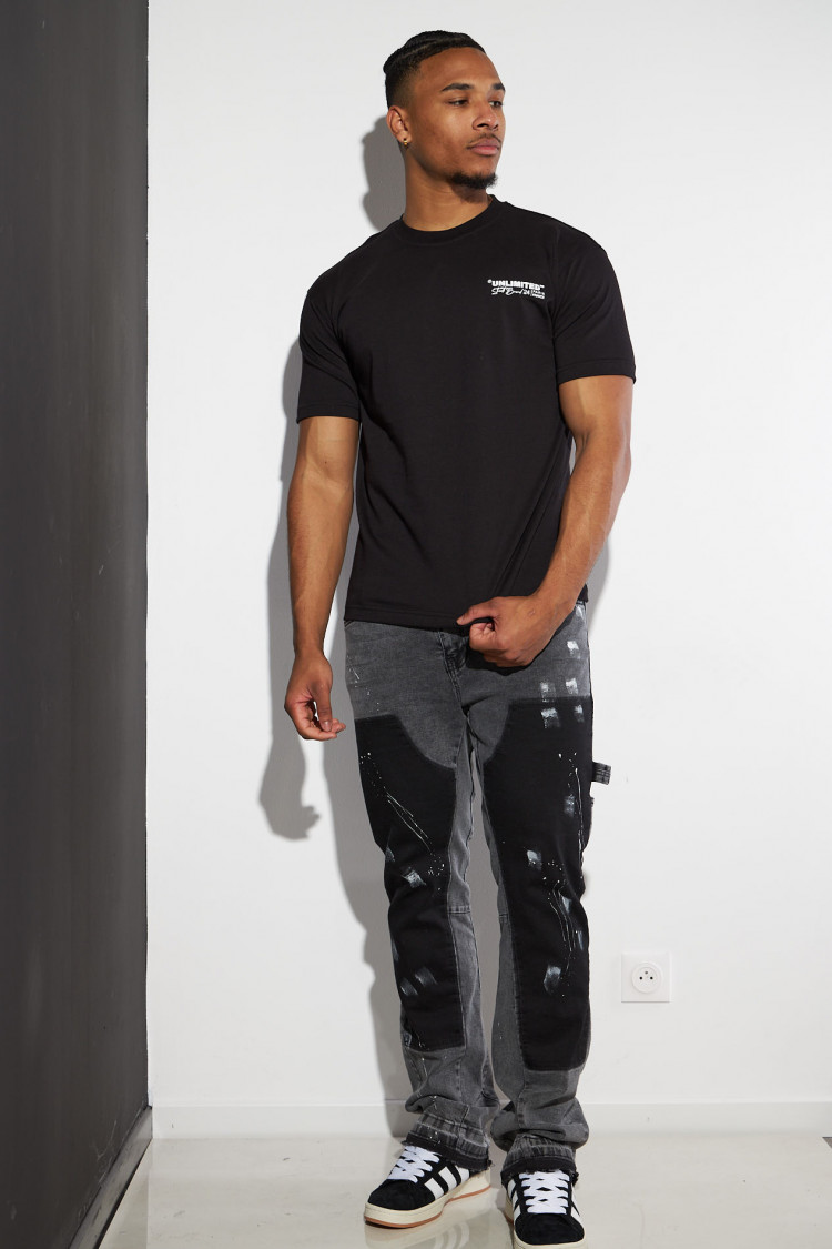 T-shirt large noir à insciptions